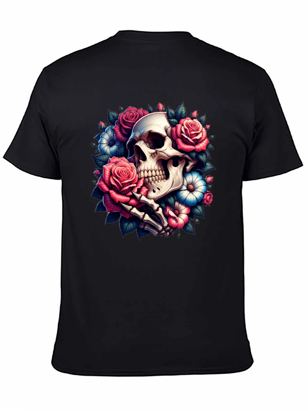 Floral Skull Graphic Tee - Black