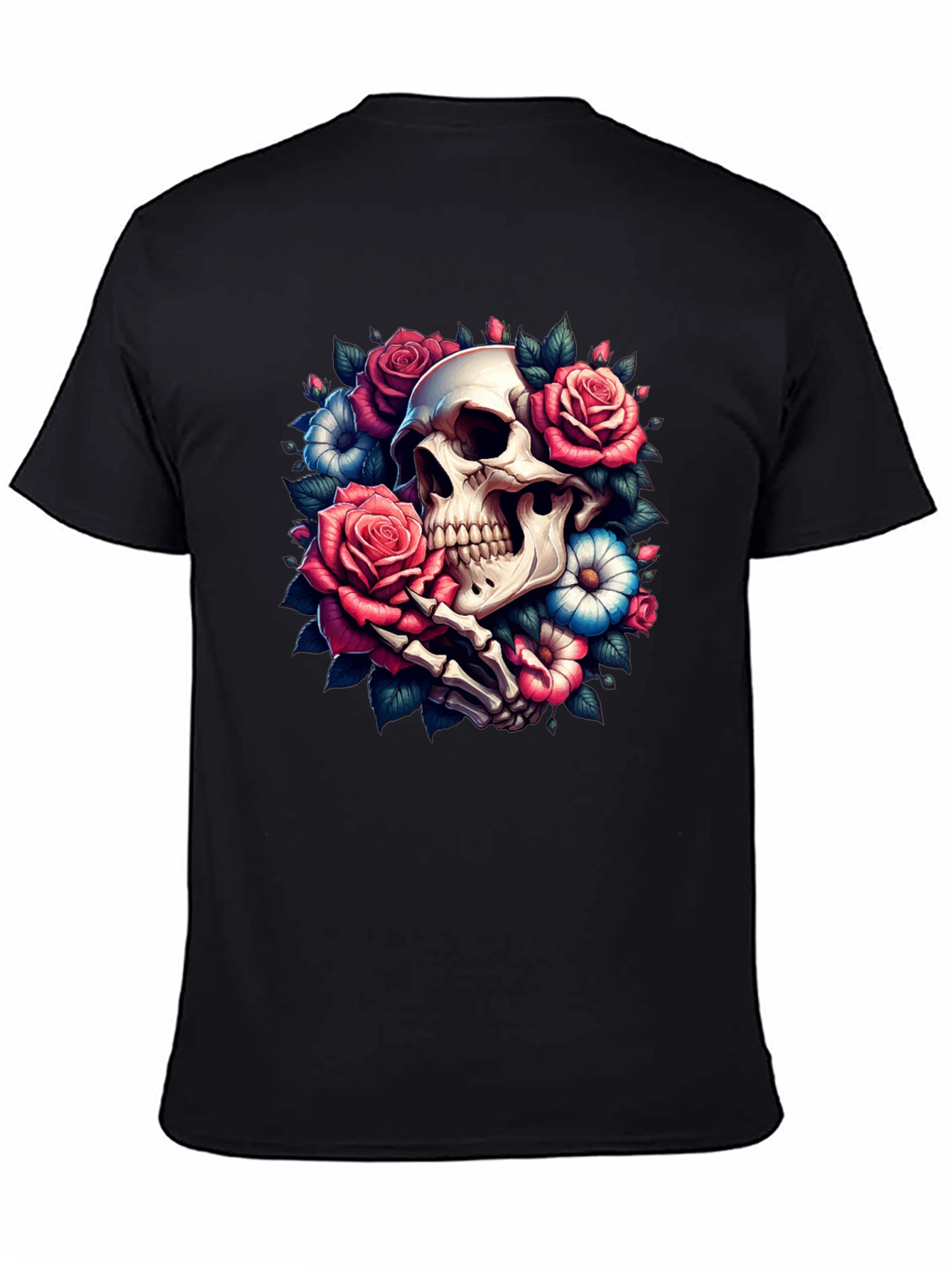 Floral Skull Graphic Tee - Black