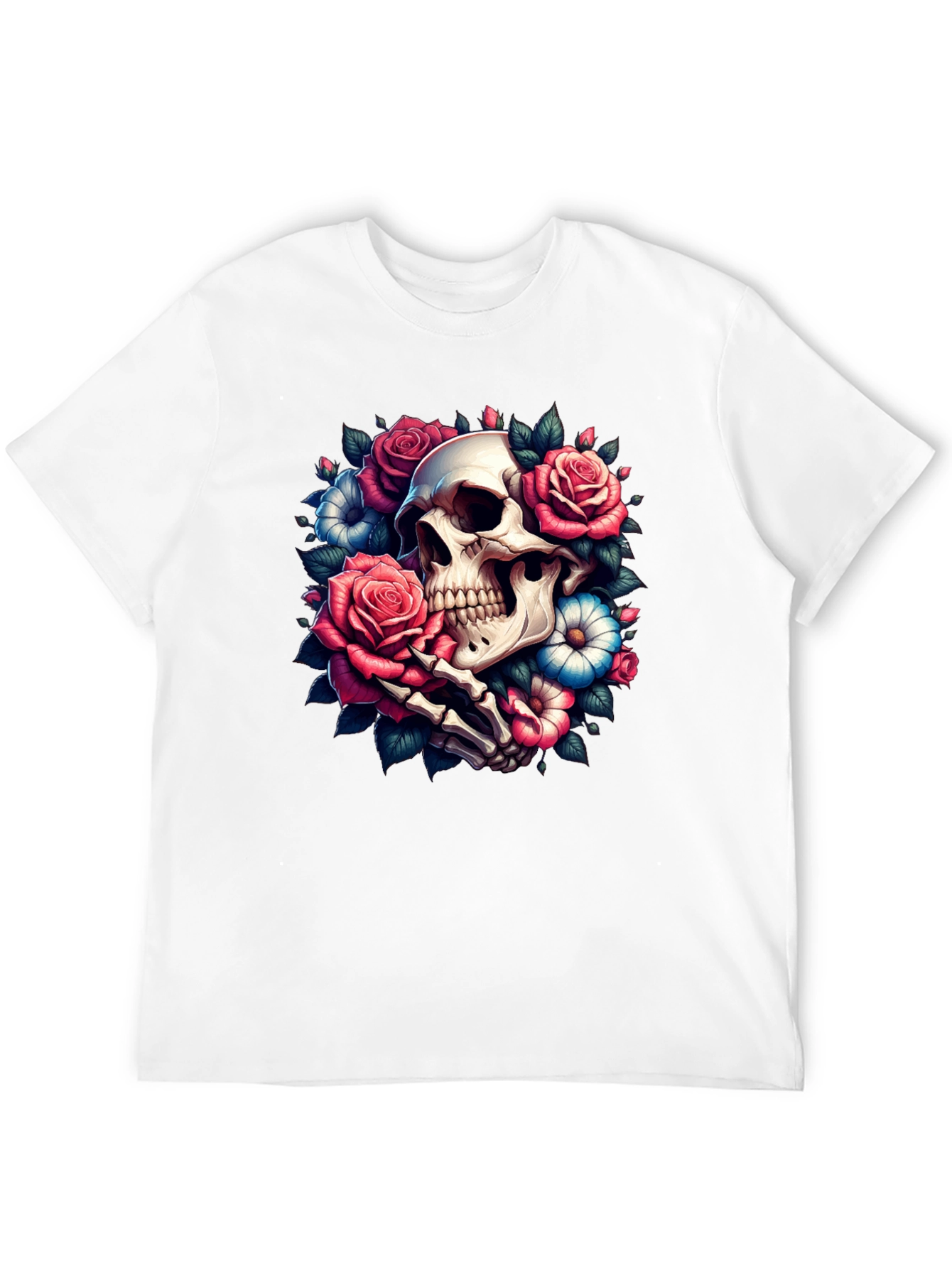 Floral Skull Graphic Tee - Black