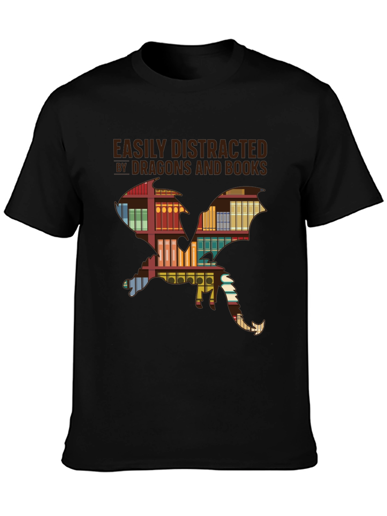 Dragon & Books Graphic Tee - Easily Distracted T-Shirt