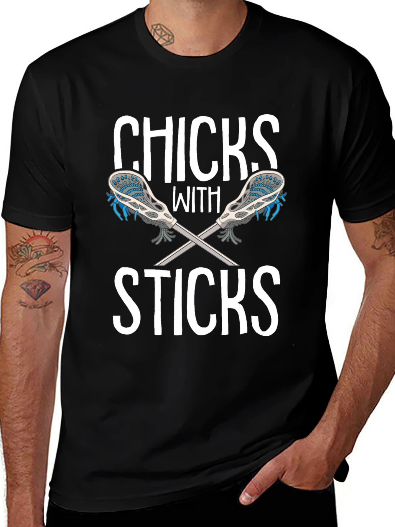Chicks With Sticks Black Graphic T-Shirt