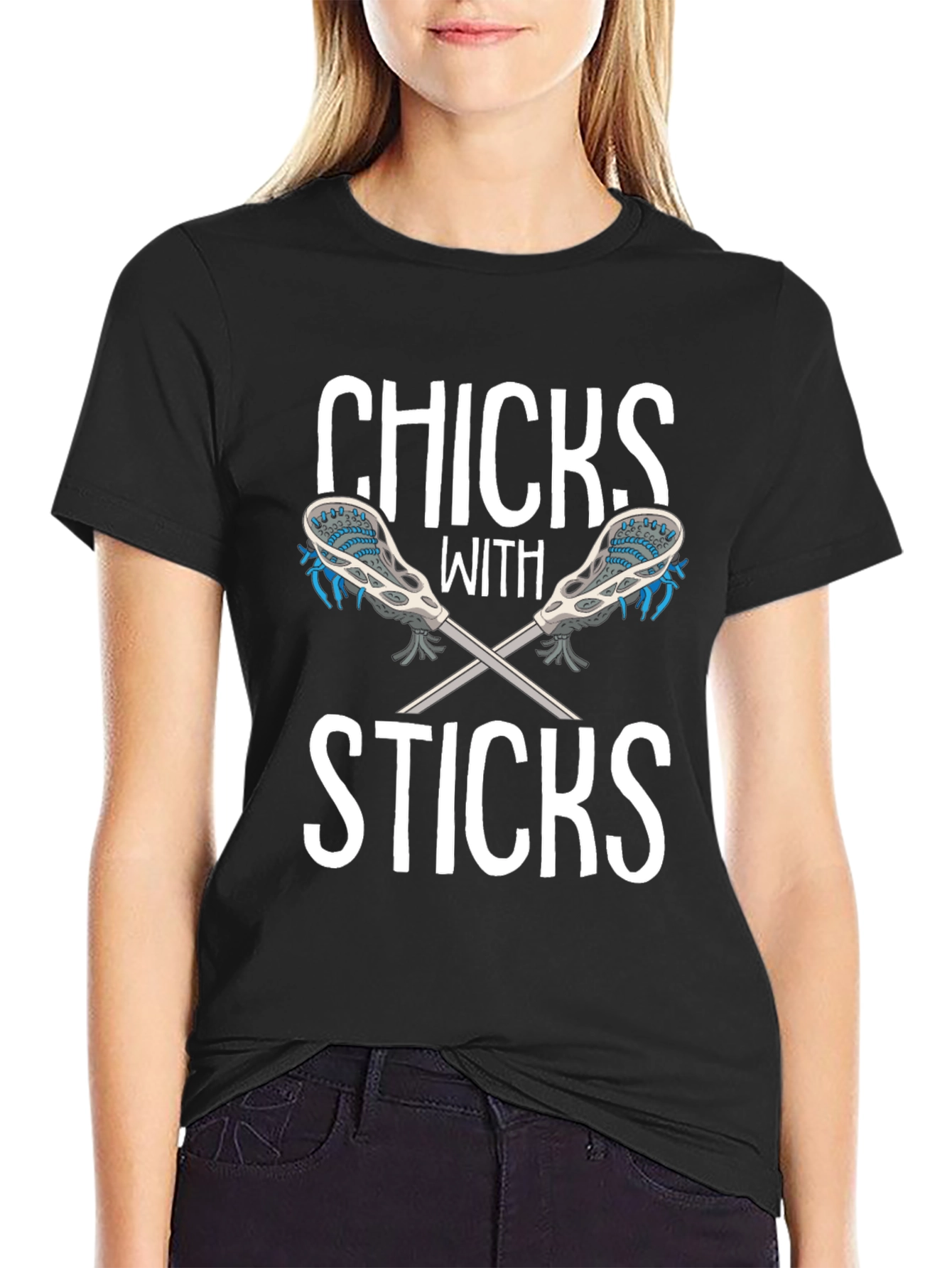 Chicks With Sticks Black Graphic T-Shirt