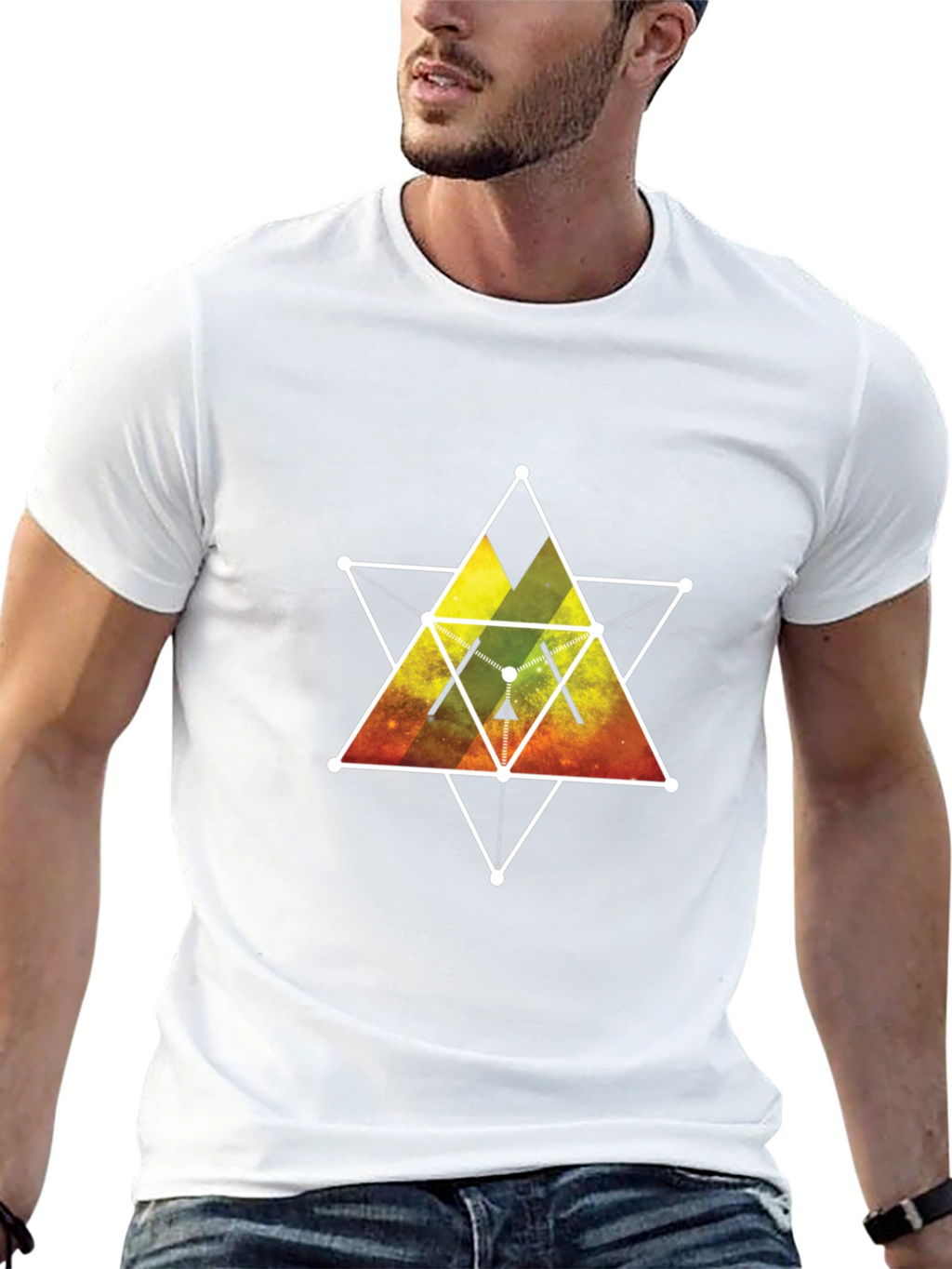 Geometric Galaxy Print Black T-Shirt