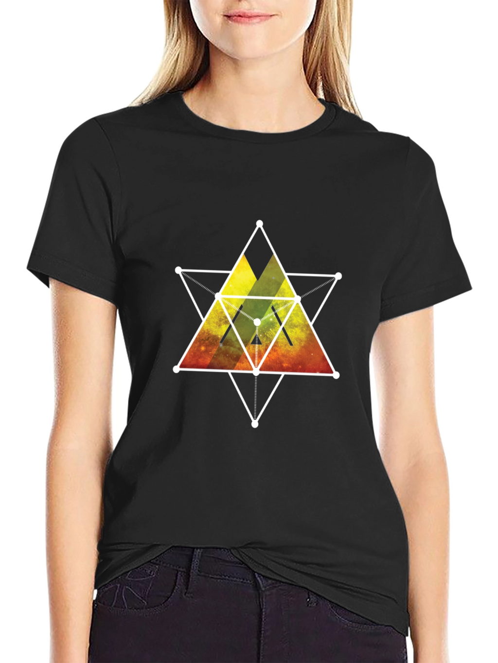 Geometric Galaxy Print Black T-Shirt
