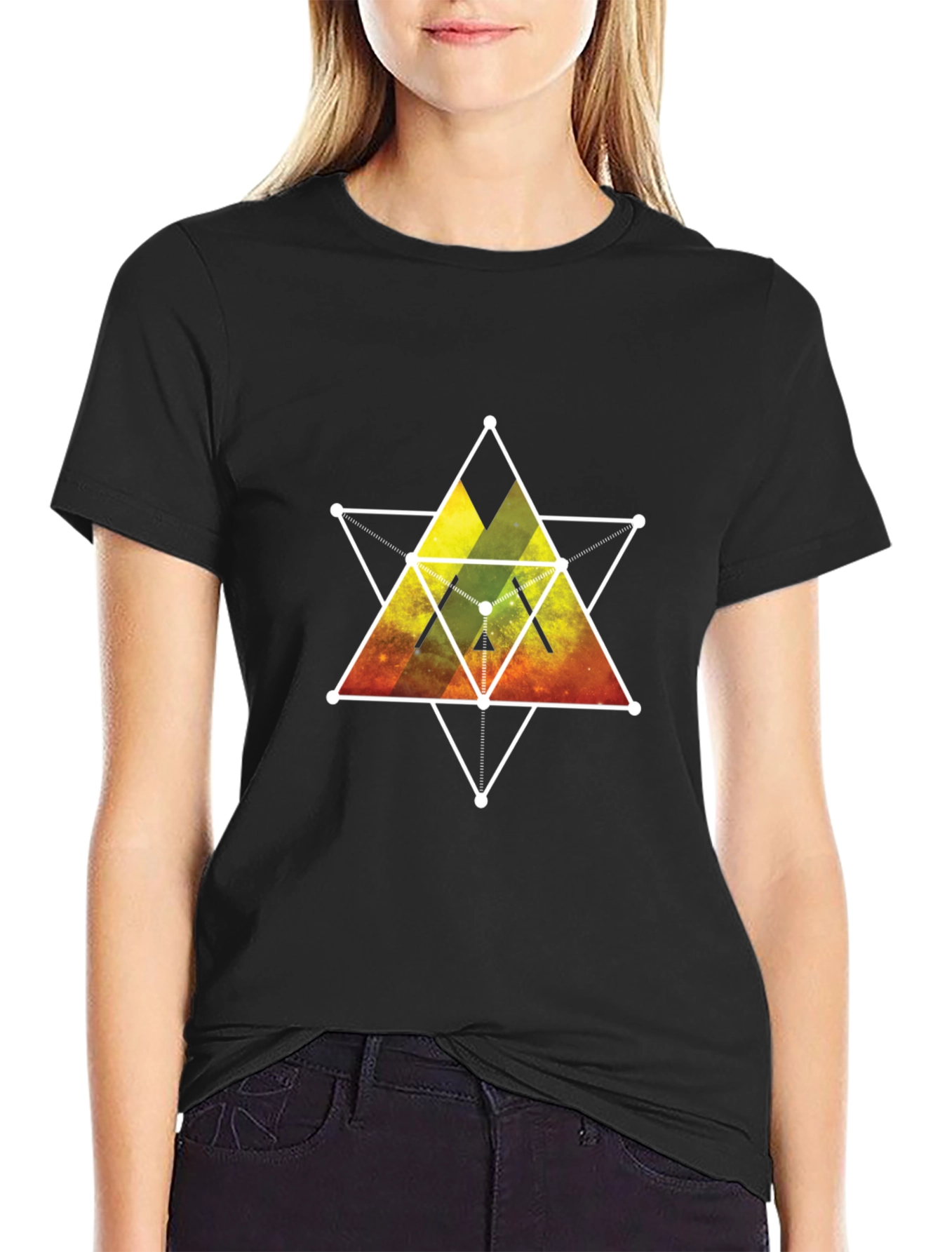 Geometric Galaxy Print Black T-Shirt