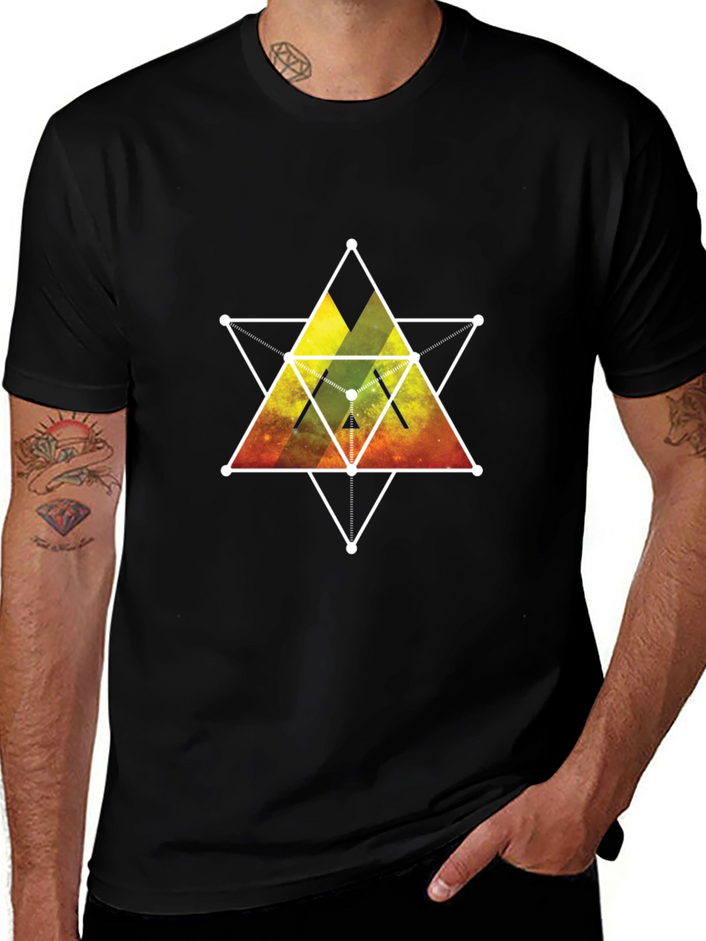 Geometric Galaxy Print Black T-Shirt