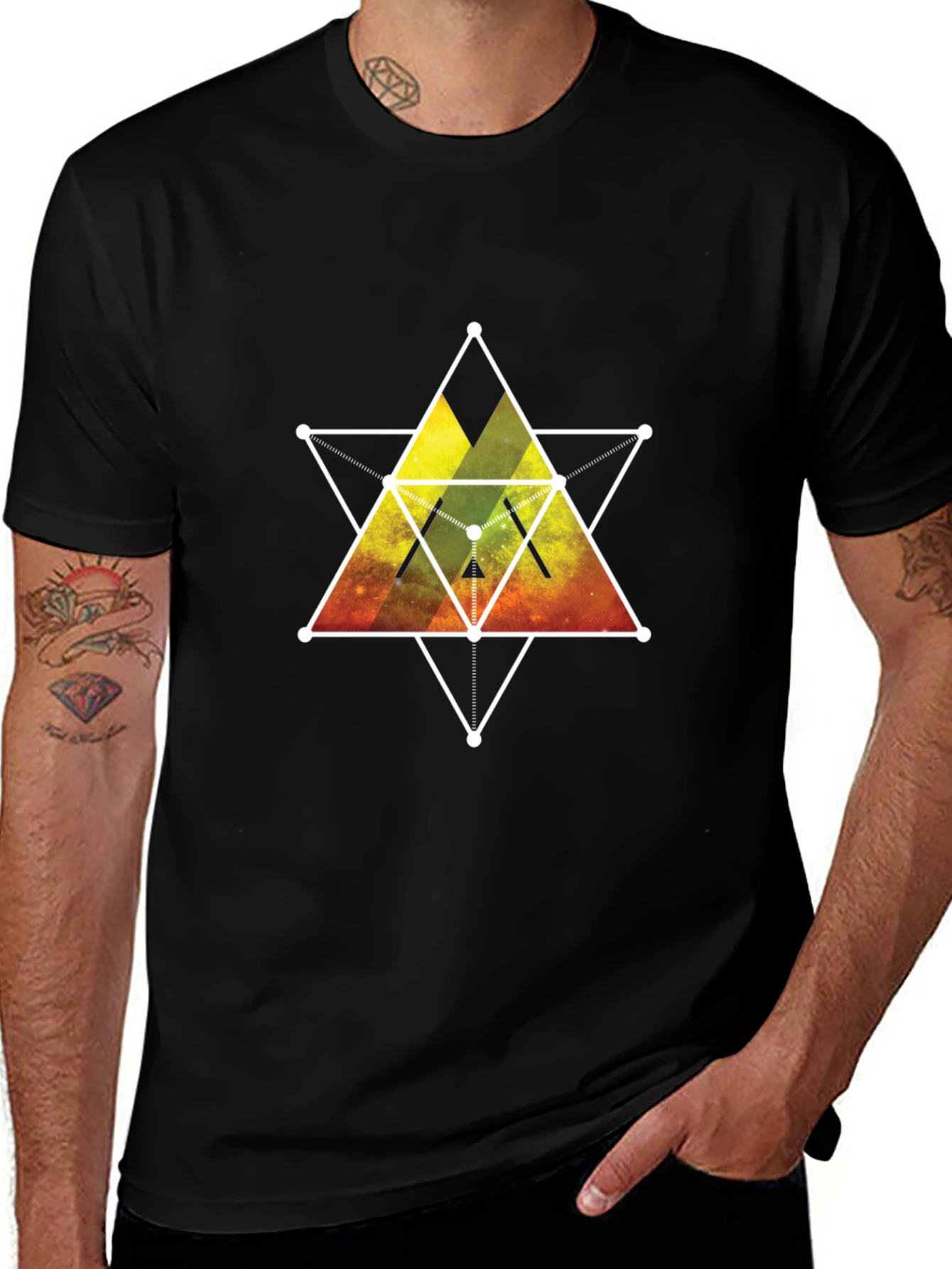 Geometric Galaxy Print Black T-Shirt