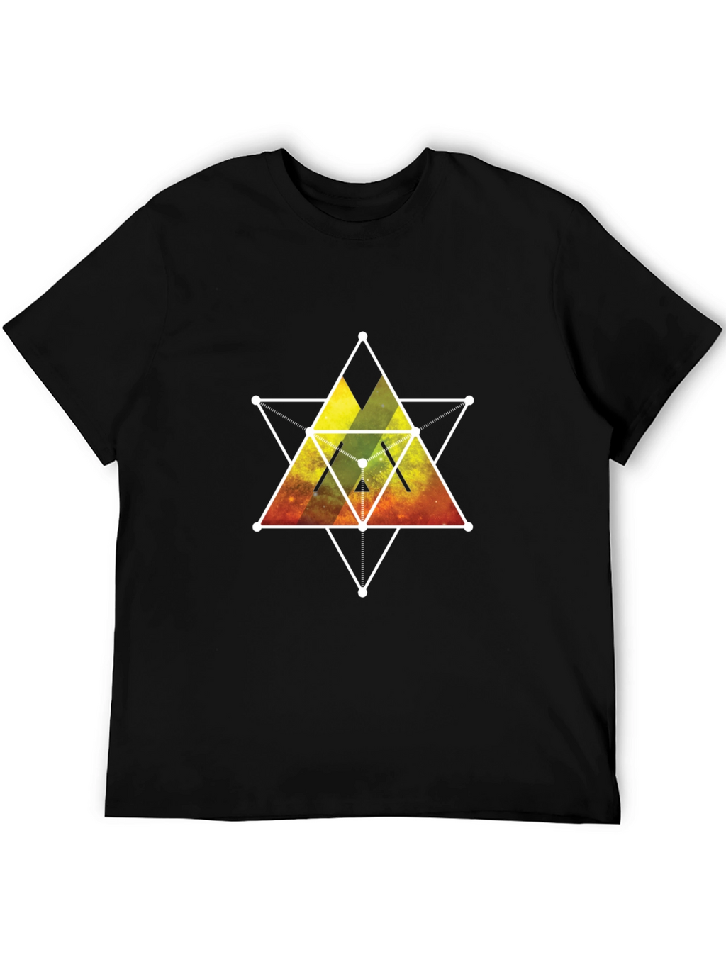 Geometric Galaxy Print Black T-Shirt