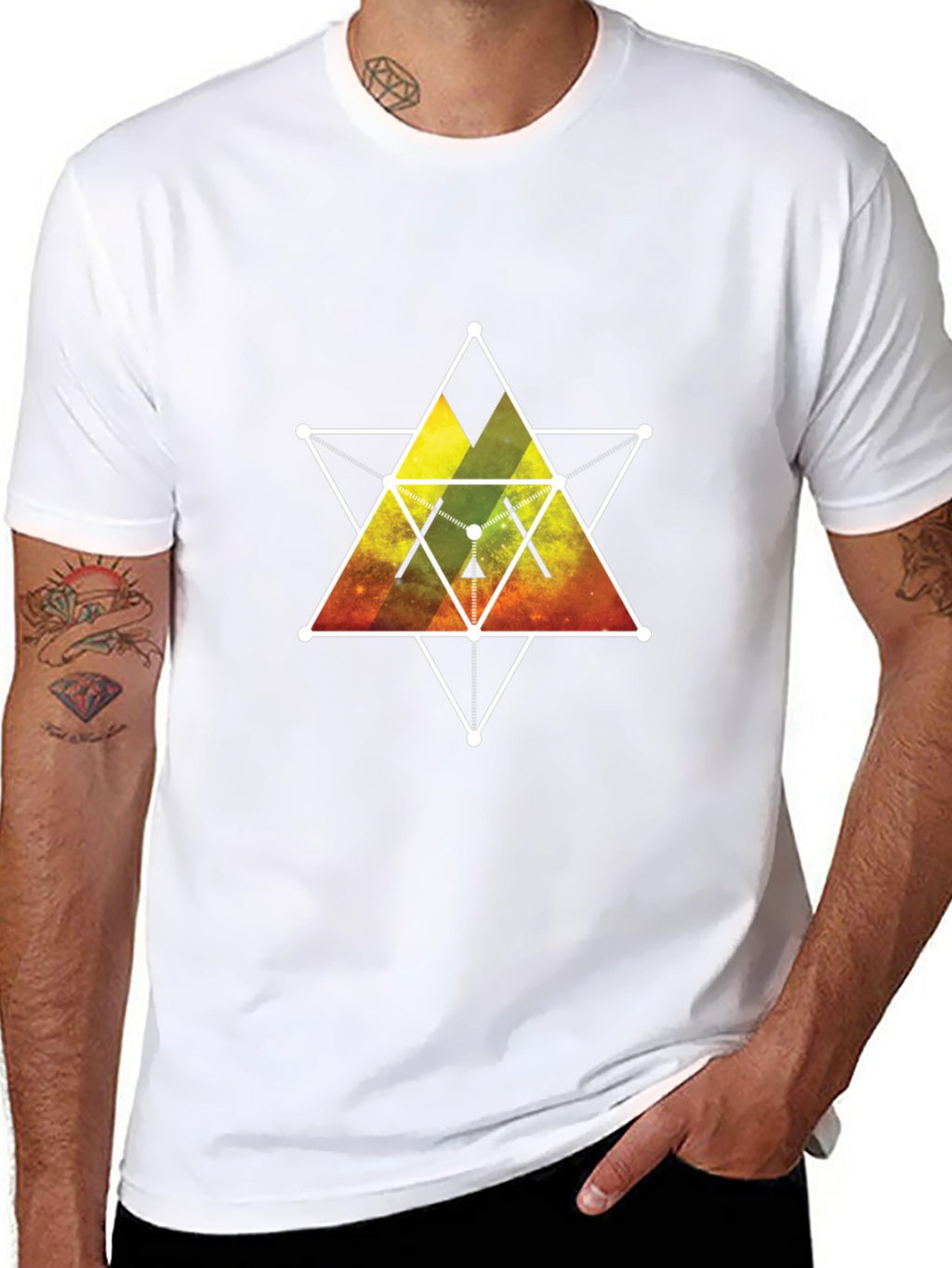 Geometric Galaxy Print Black T-Shirt