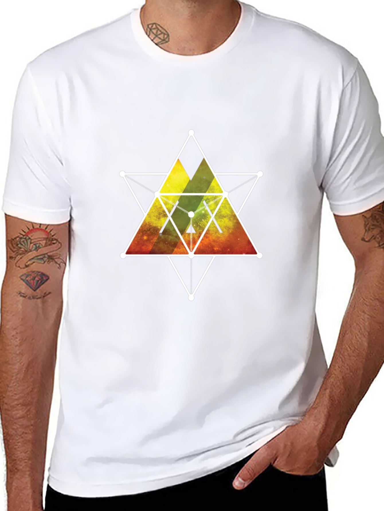 Geometric Galaxy Print Black T-Shirt