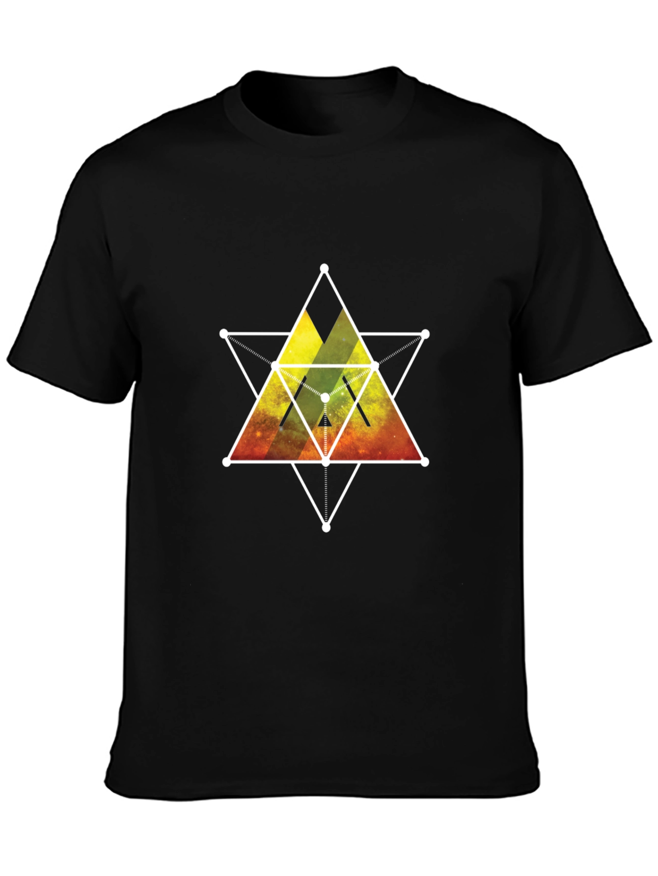 Geometric Galaxy Print Black T-Shirt