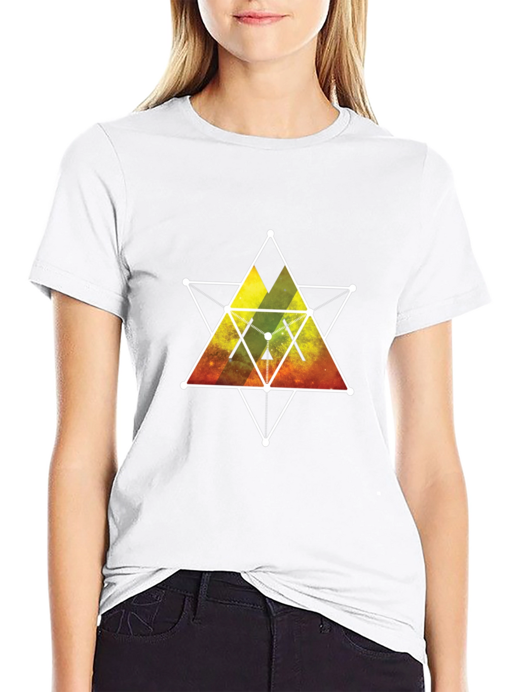 Geometric Galaxy Print Black T-Shirt