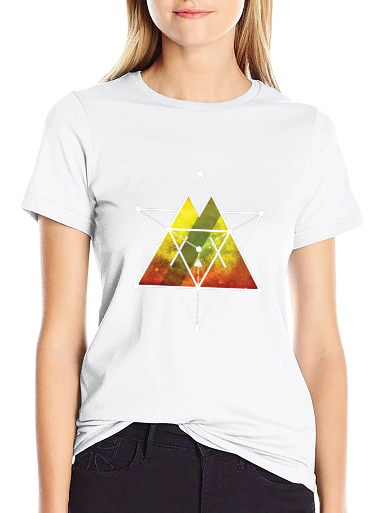 Geometric Galaxy Print Black T-Shirt