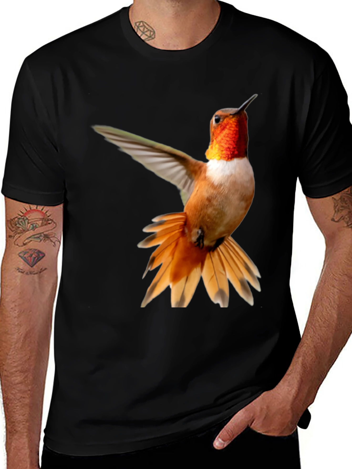 Hummingbird Graphic Tee - Black Cotton Blend