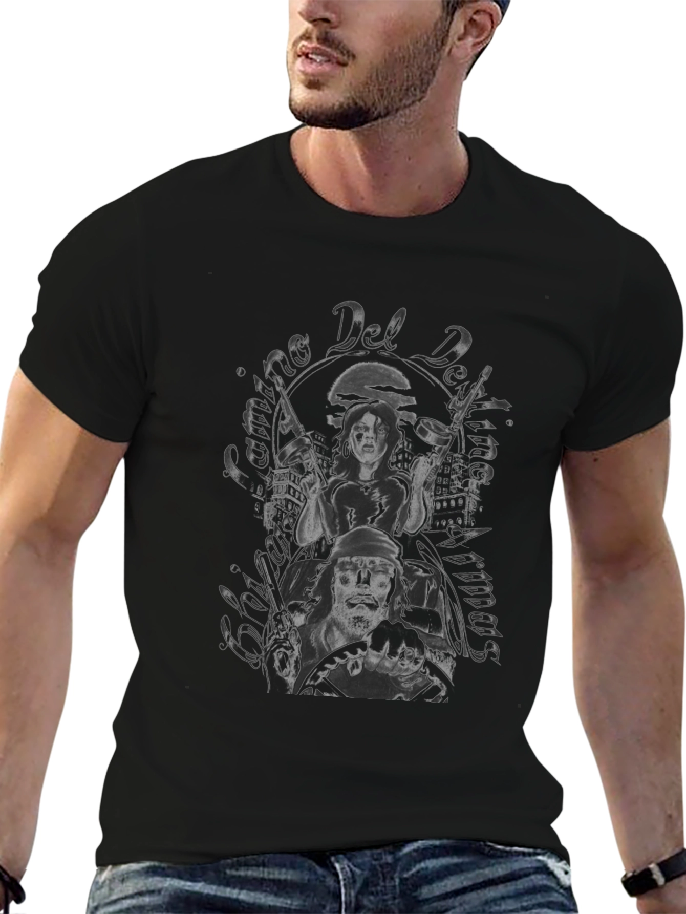 Gangster Graphic Print Black T-Shirt