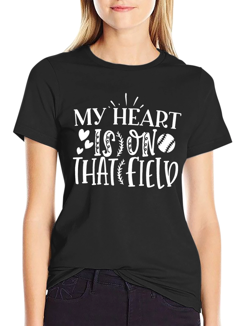My Heart is On That Field Black Graphic T-Shirt