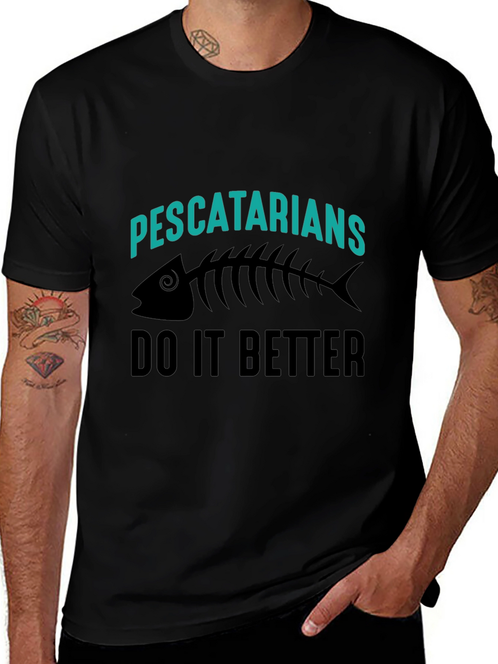 Pescatarian Humor Black T-Shirt