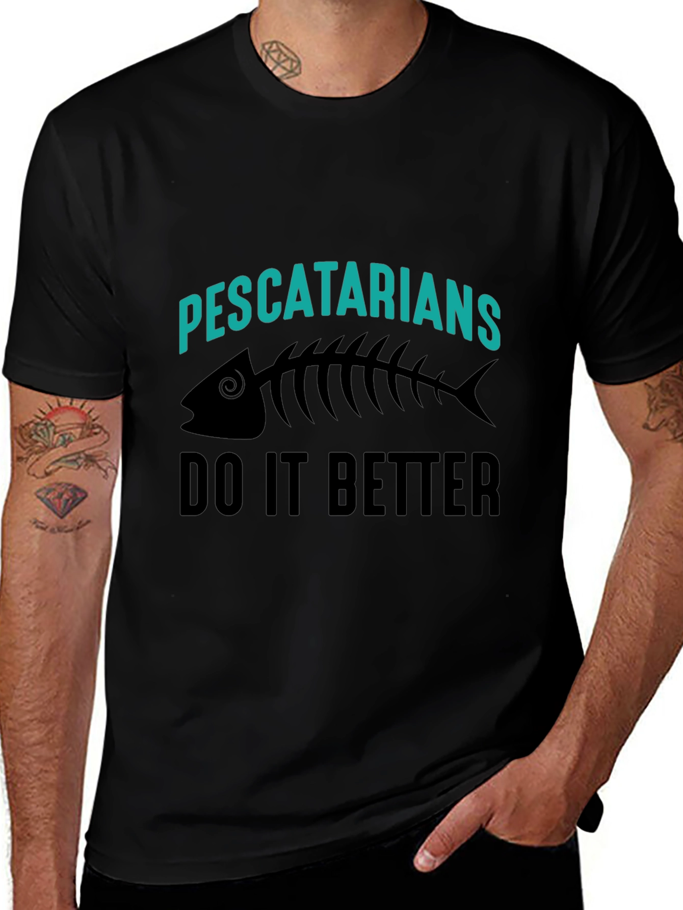Pescatarian Humor Black T-Shirt