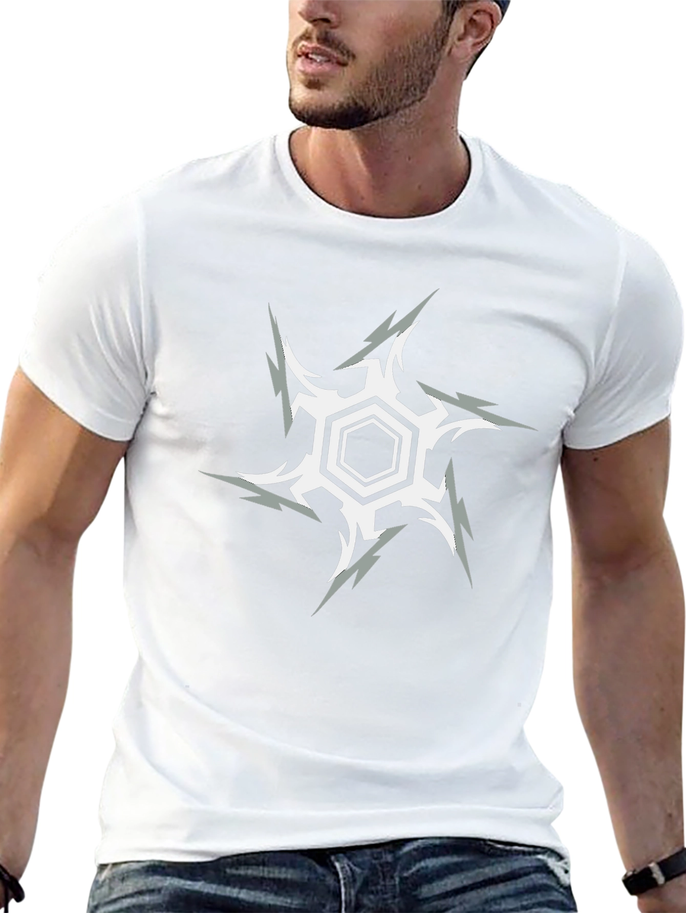 Hexagon Starburst Graphic Print Black T-Shirt