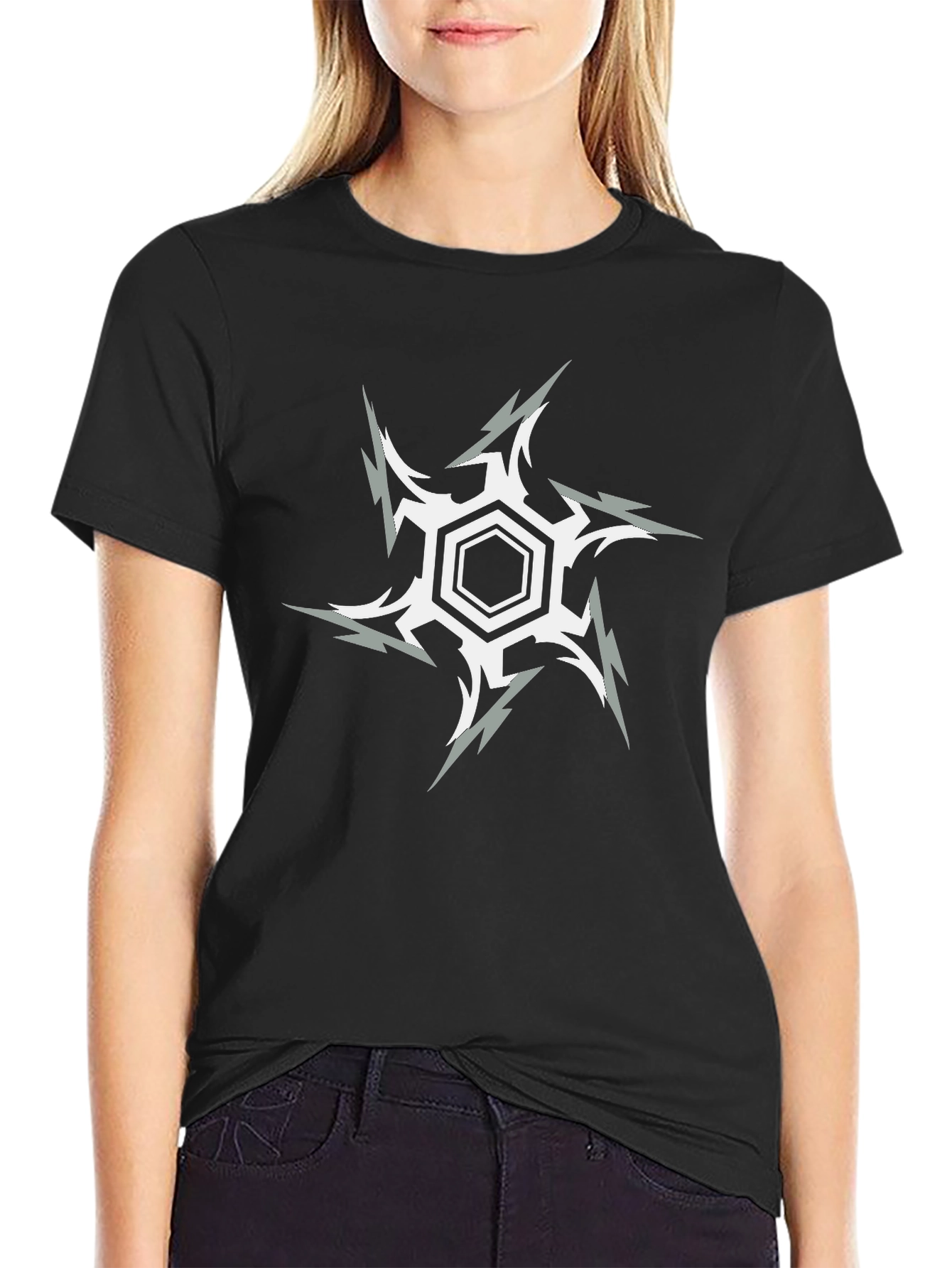 Hexagon Starburst Graphic Print Black T-Shirt