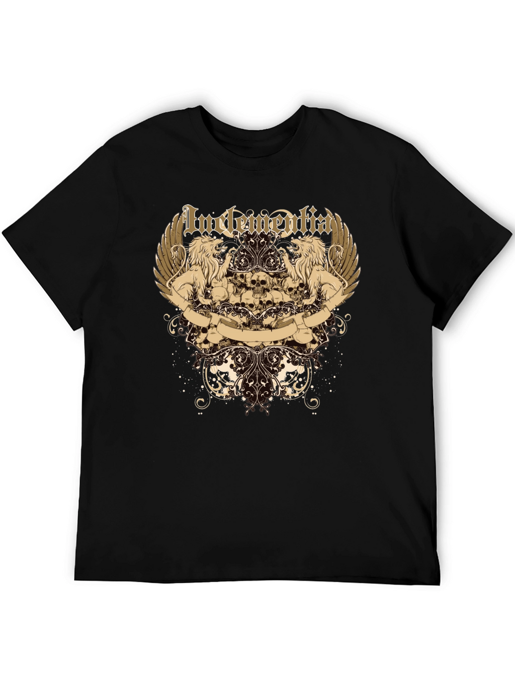 Mens Black Graphic Tee - Lion & Skull Design