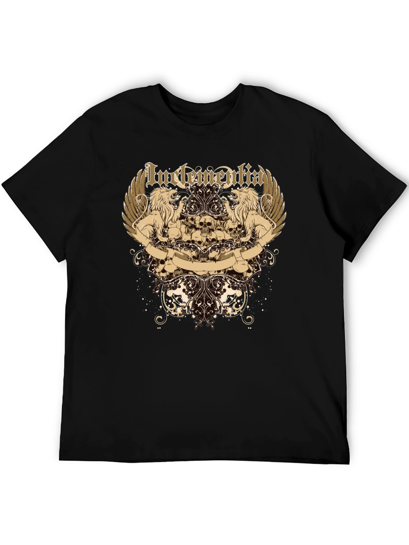 Mens Black Graphic Tee - Lion & Skull Design