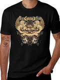 Mens Black Graphic Tee - Lion & Skull Design