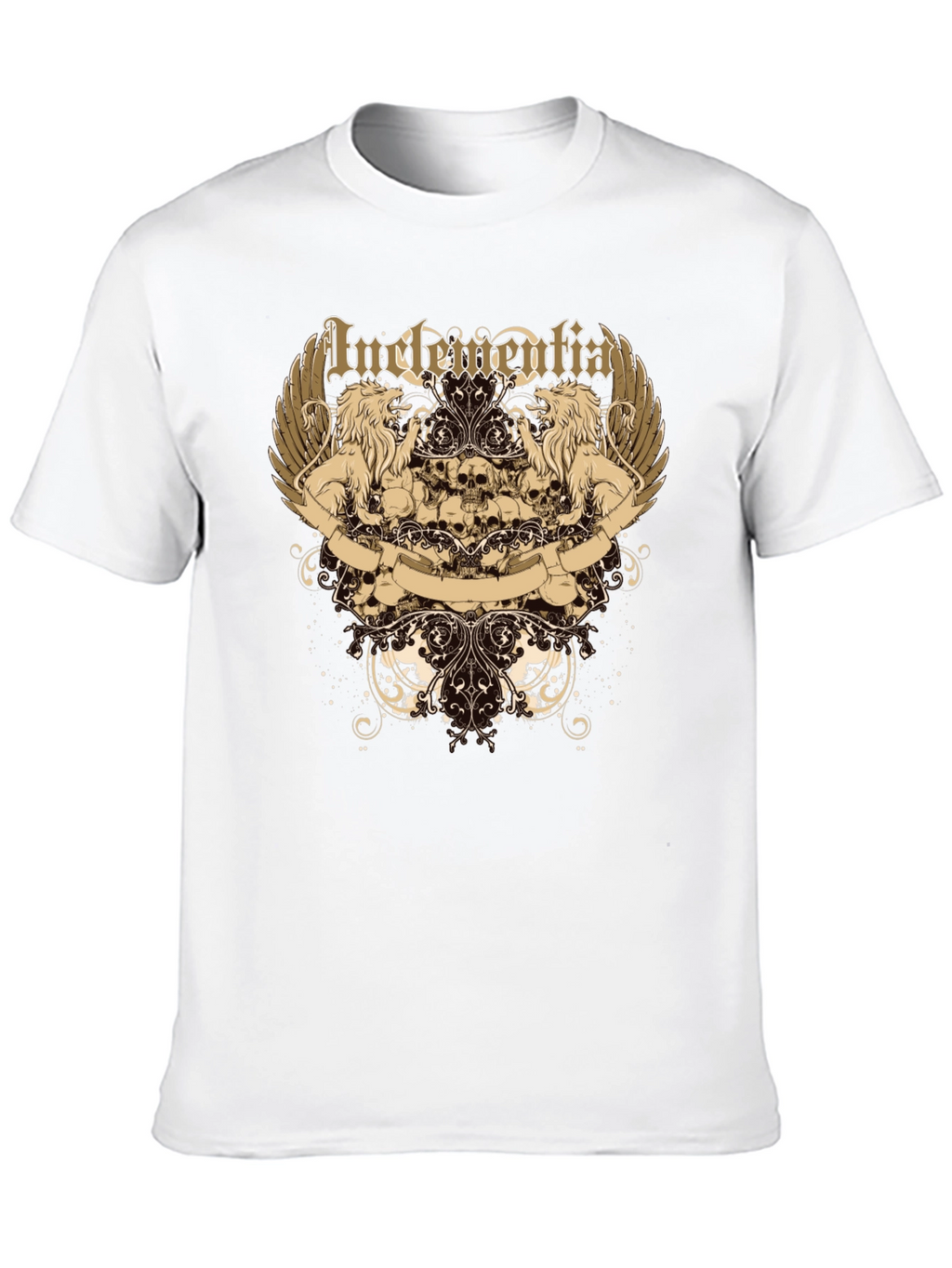 Mens Black Graphic Tee - Lion & Skull Design