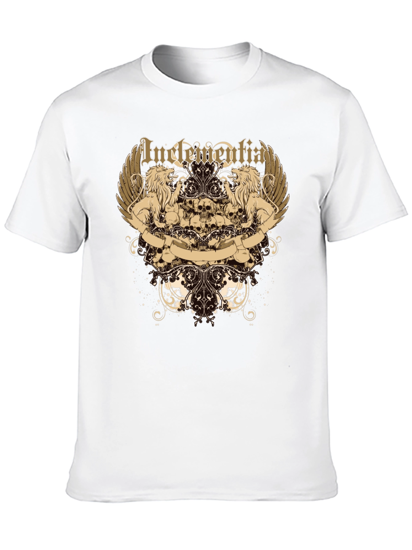 Mens Black Graphic Tee - Lion & Skull Design