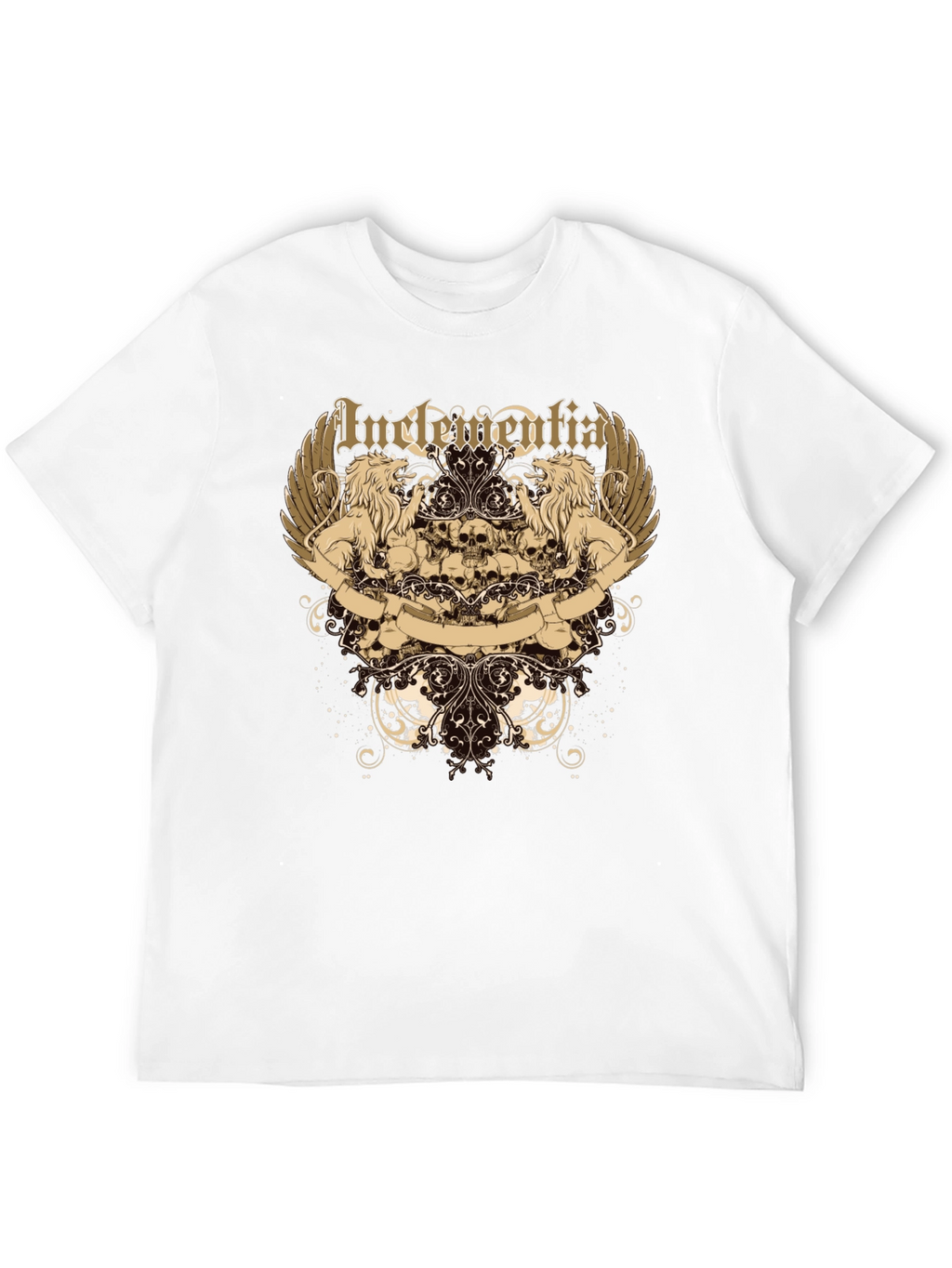 Mens Black Graphic Tee - Lion & Skull Design