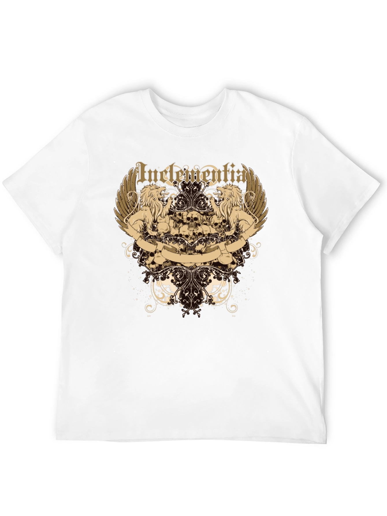 Mens Black Graphic Tee - Lion & Skull Design