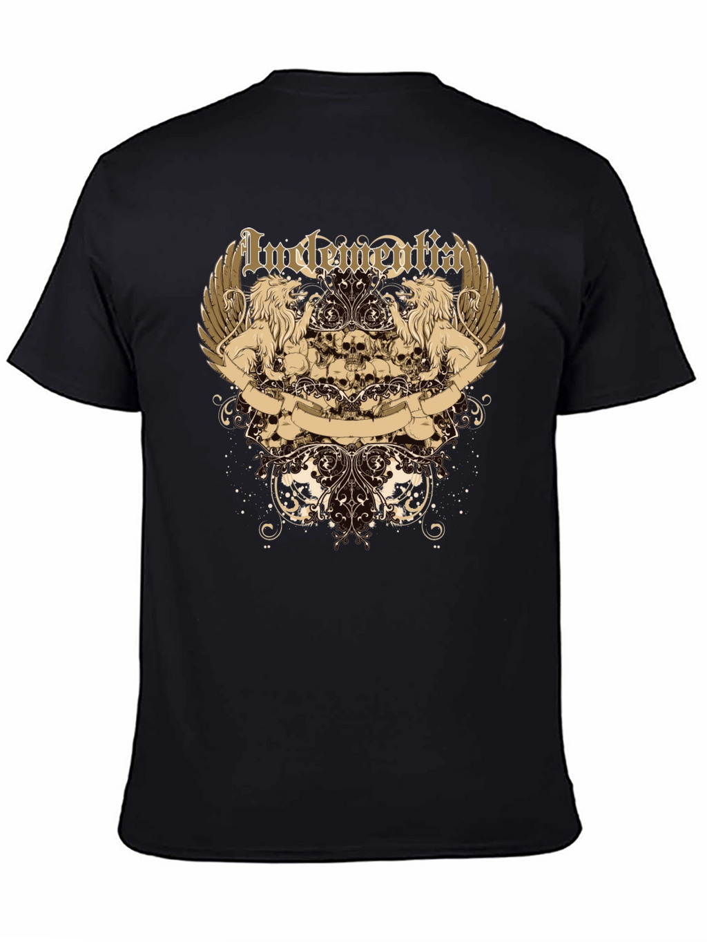 Mens Black Graphic Tee - Lion & Skull Design