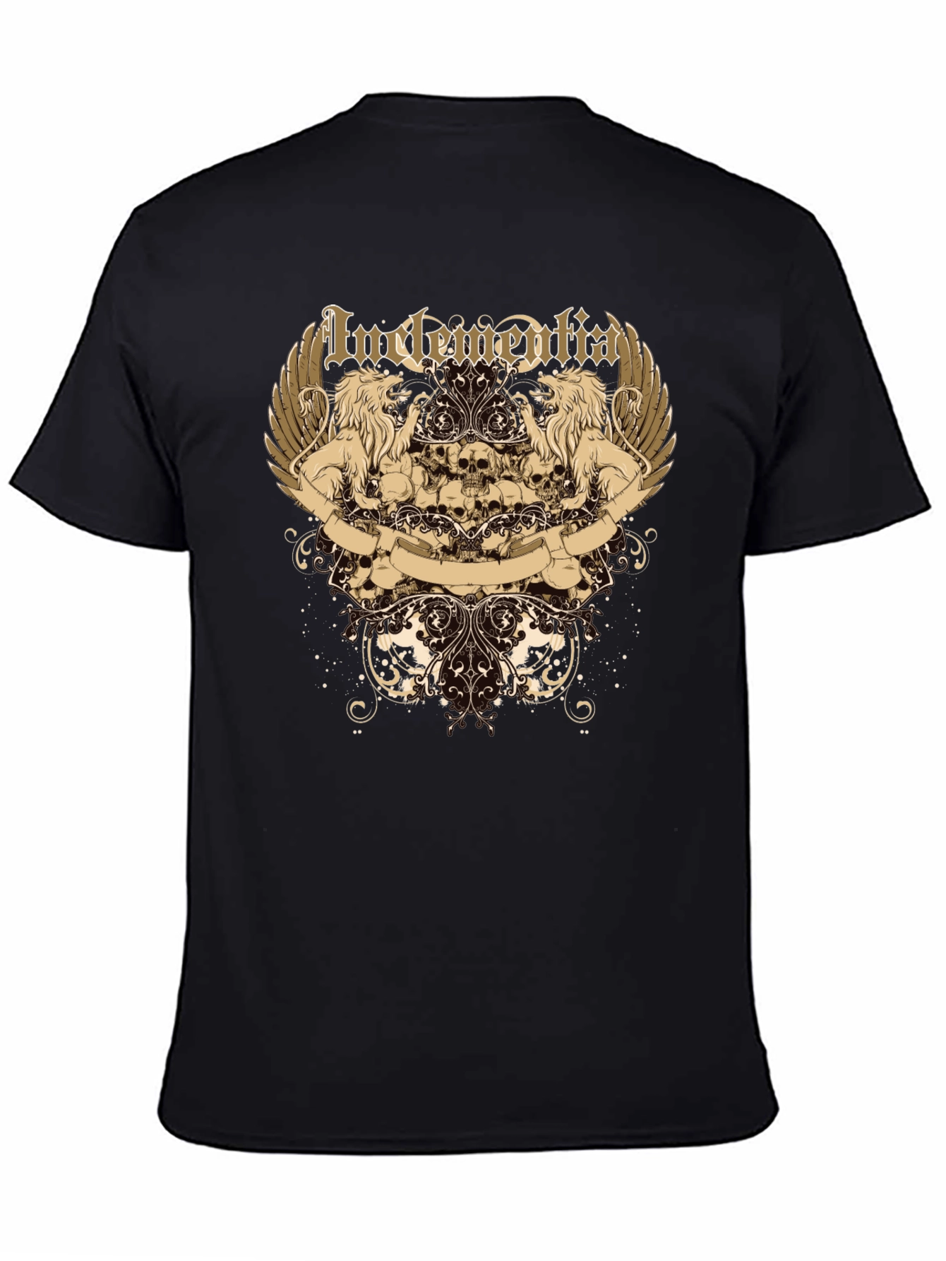 Mens Black Graphic Tee - Lion & Skull Design