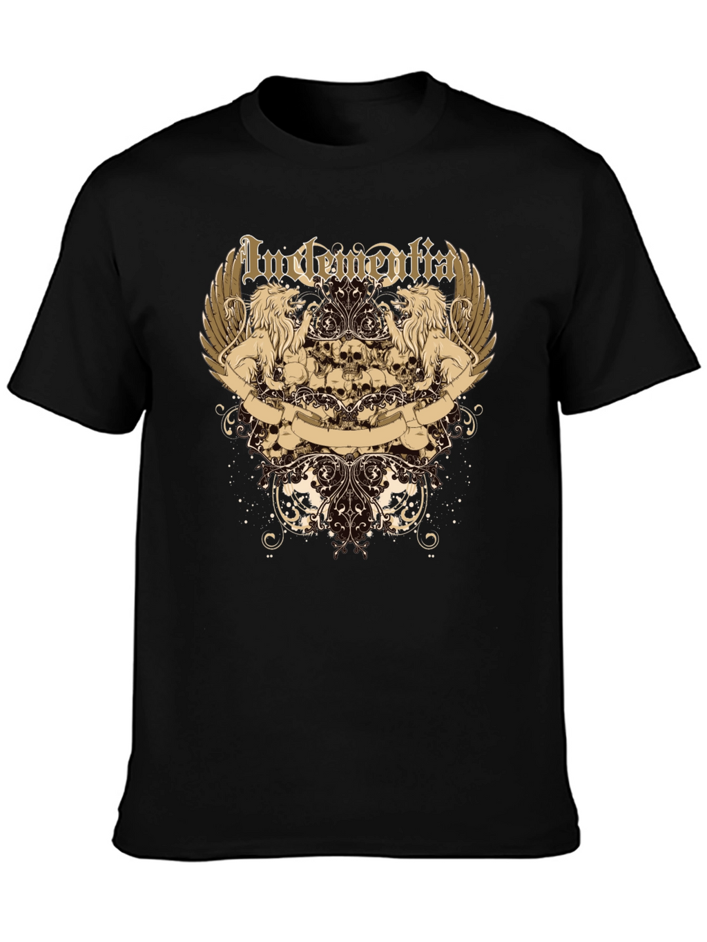 Mens Black Graphic Tee - Lion & Skull Design