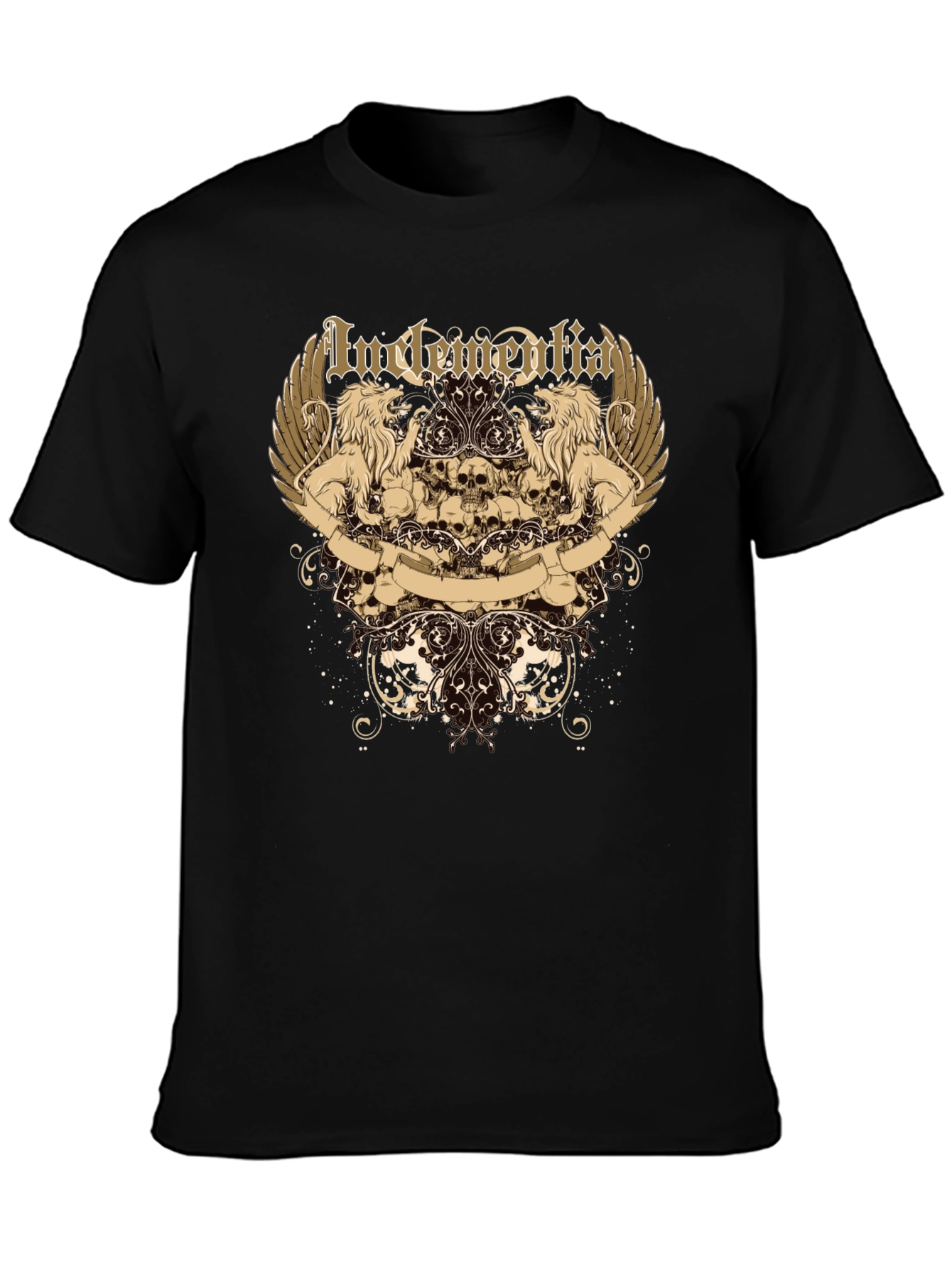 Mens Black Graphic Tee - Lion & Skull Design