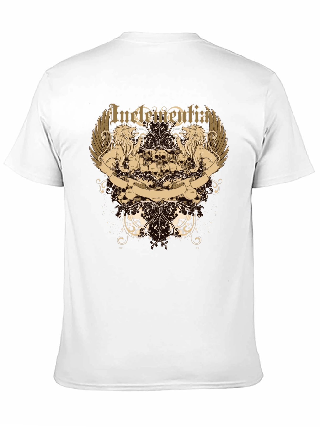 Mens Black Graphic Tee - Lion & Skull Design