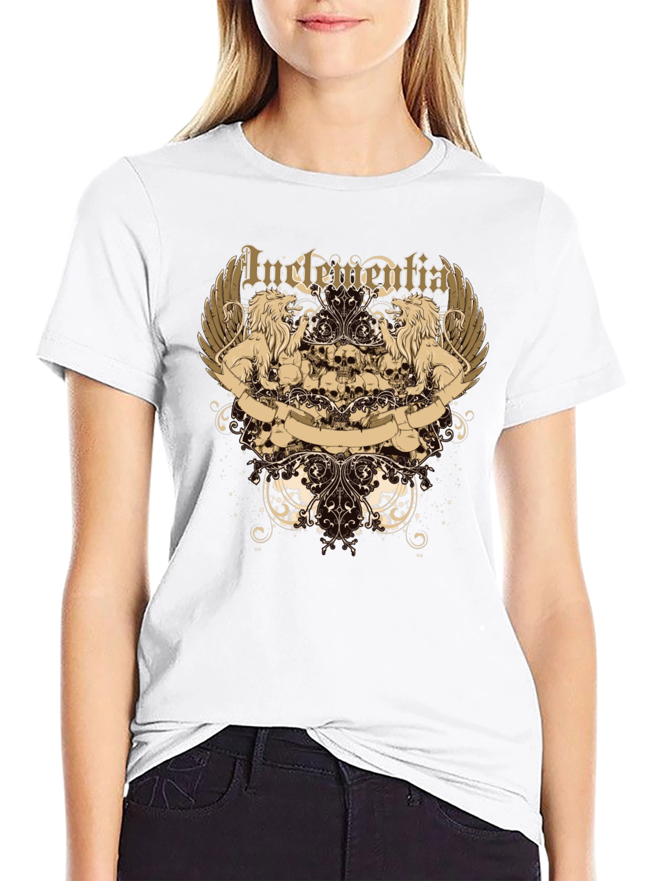 Mens Black Graphic Tee - Lion & Skull Design