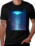 Cyberpunk UFO T-Shirt - Sci-Fi Cityscape Tee