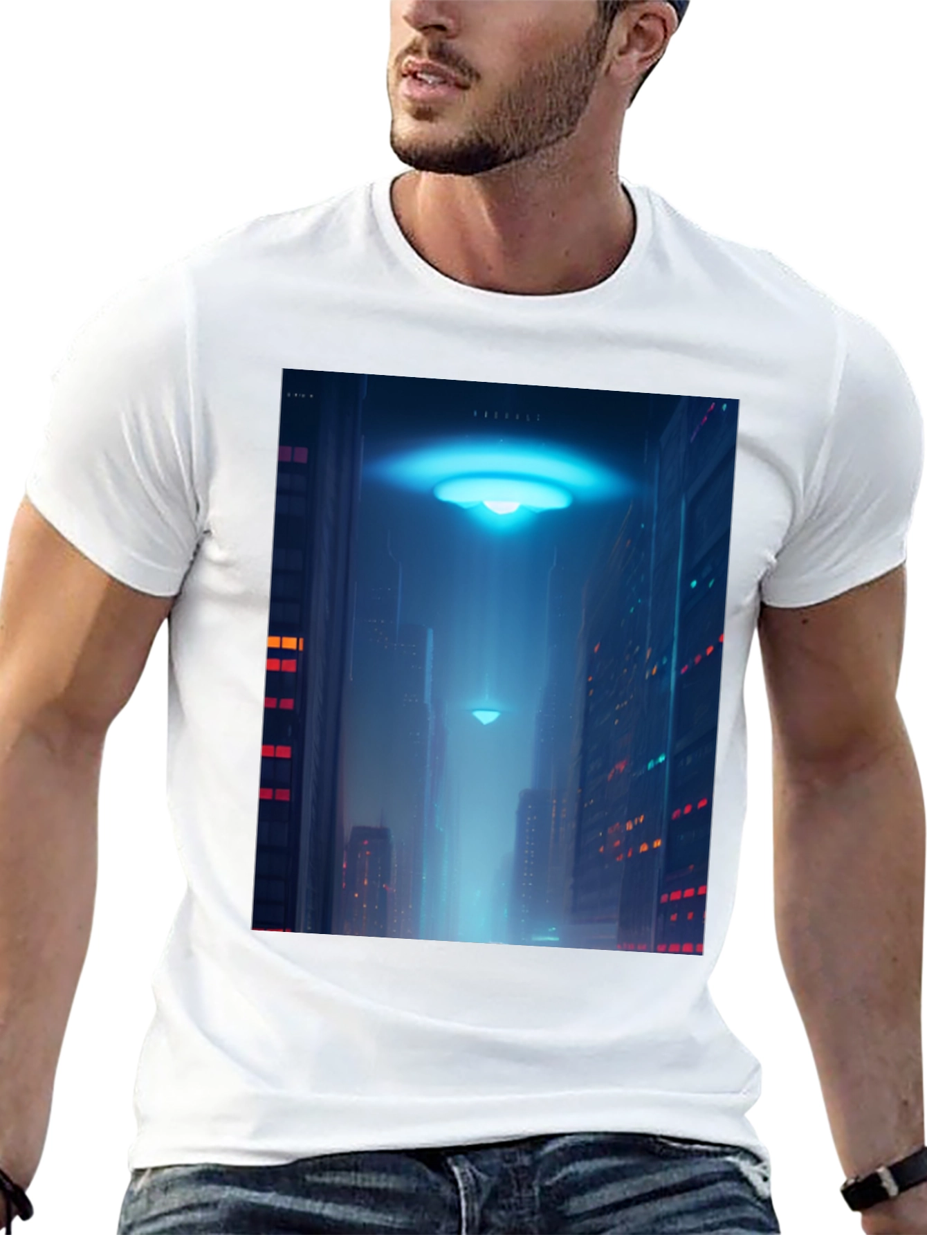 Cyberpunk UFO T-Shirt - Sci-Fi Cityscape Tee