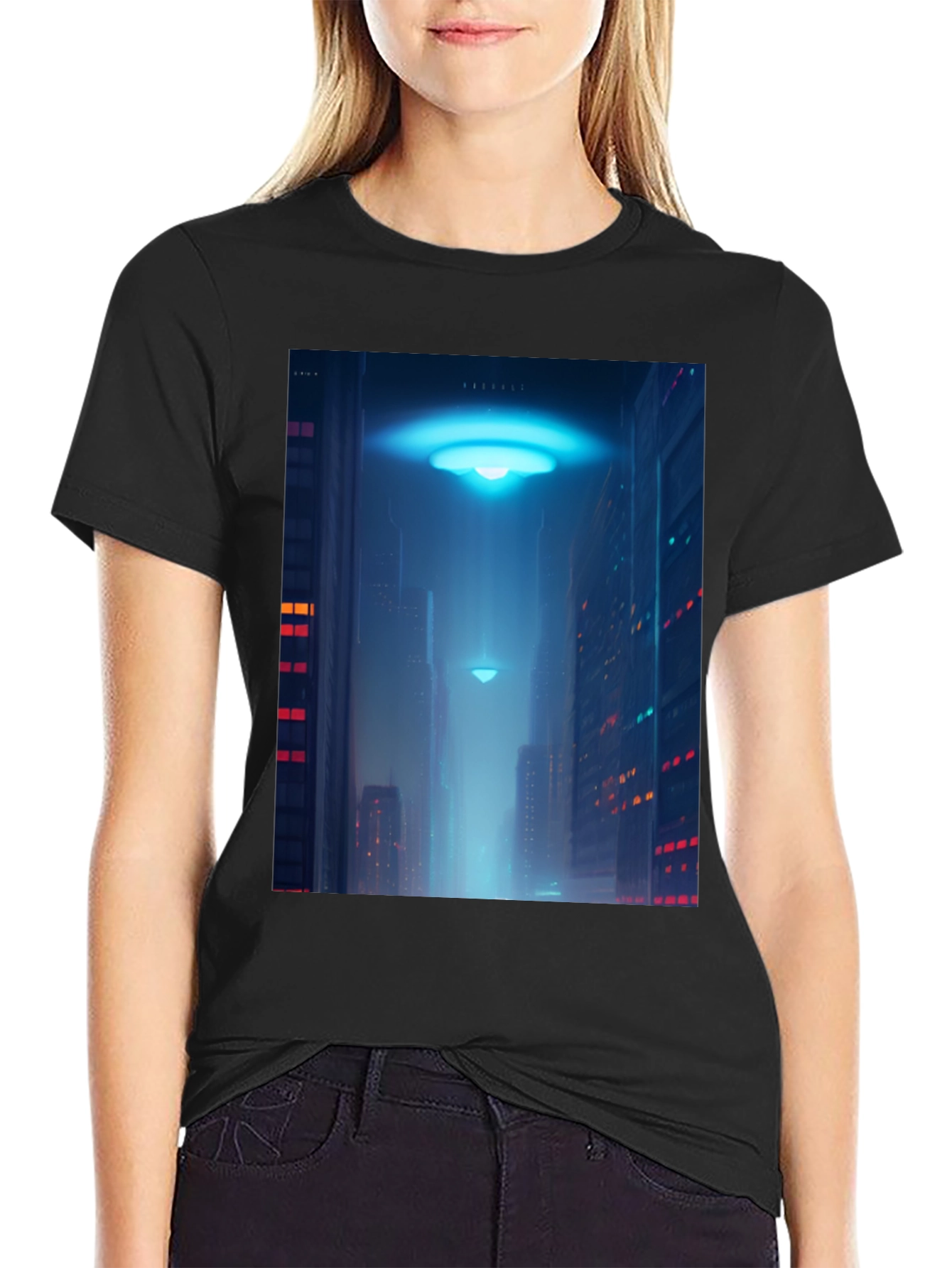 Cyberpunk UFO T-Shirt - Sci-Fi Cityscape Tee