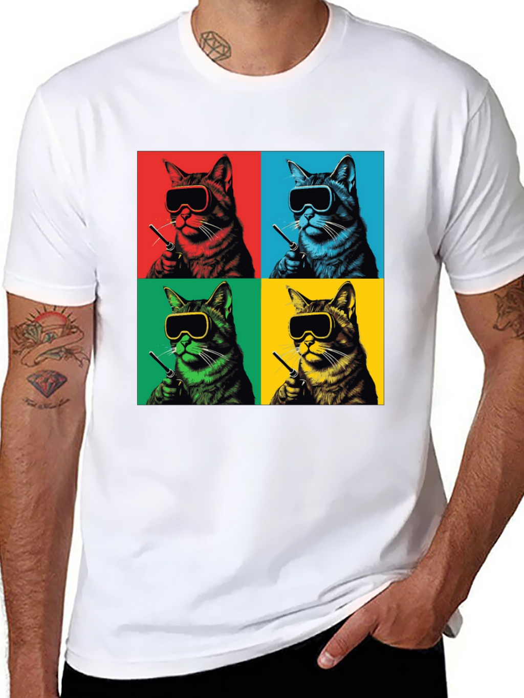 Pop Art Cat T-Shirt - Quirky Feline Style