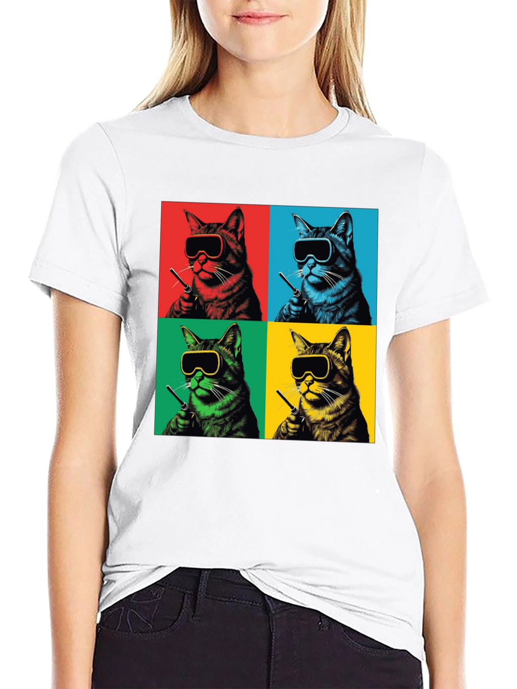 Pop Art Cat T-Shirt - Quirky Feline Style