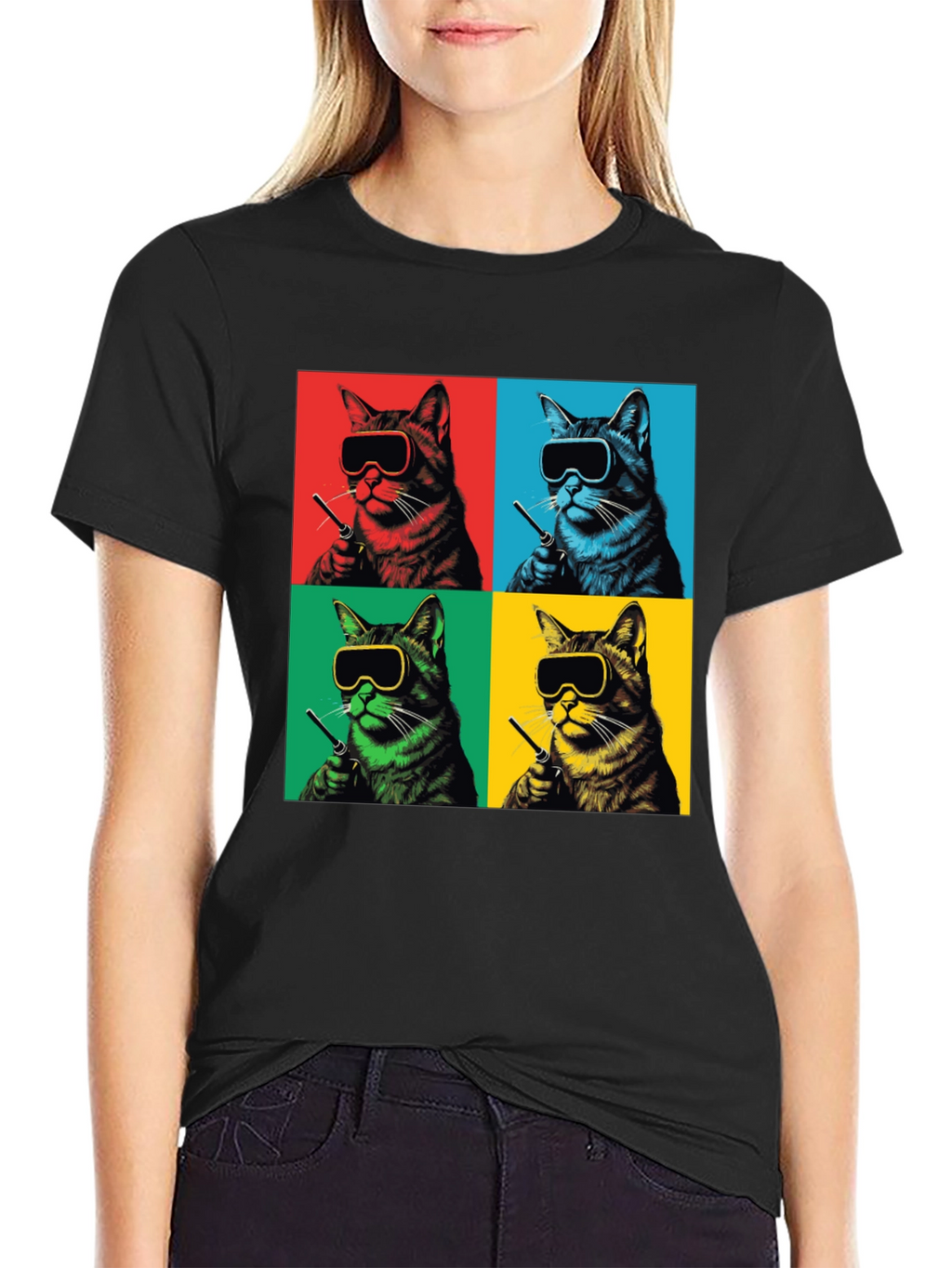 Pop Art Cat T-Shirt - Quirky Feline Style