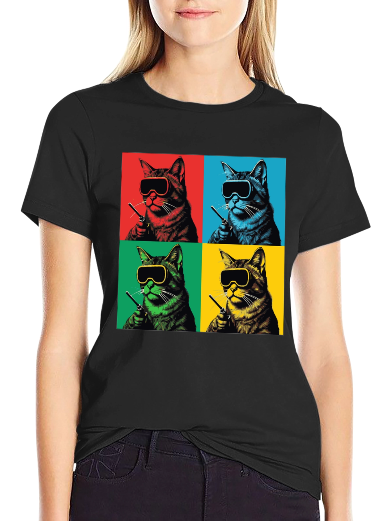 Pop Art Cat T-Shirt - Quirky Feline Style
