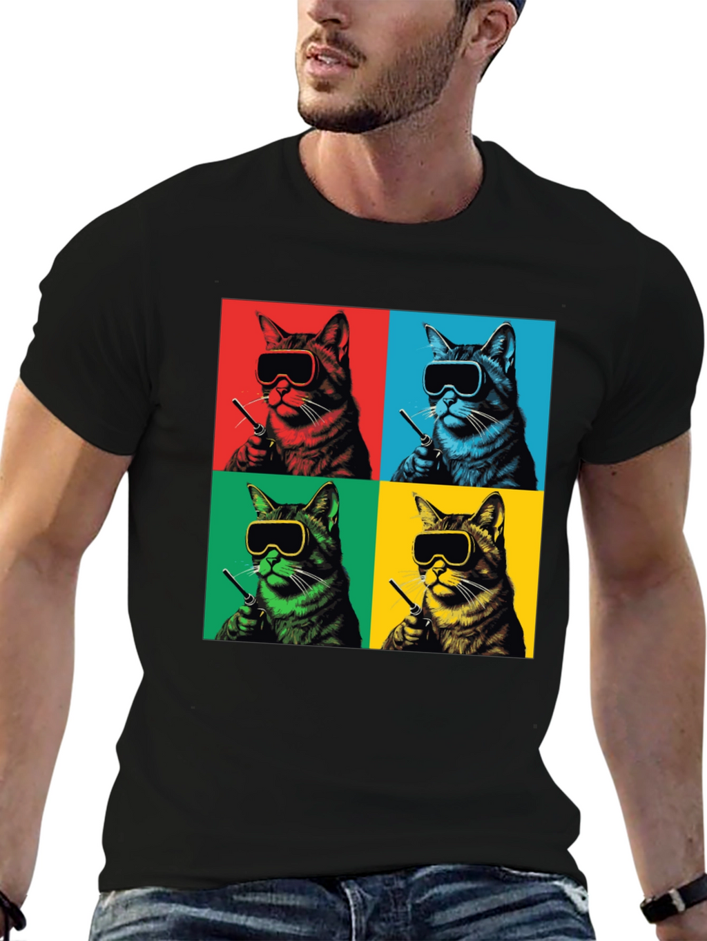 Pop Art Cat T-Shirt - Quirky Feline Style