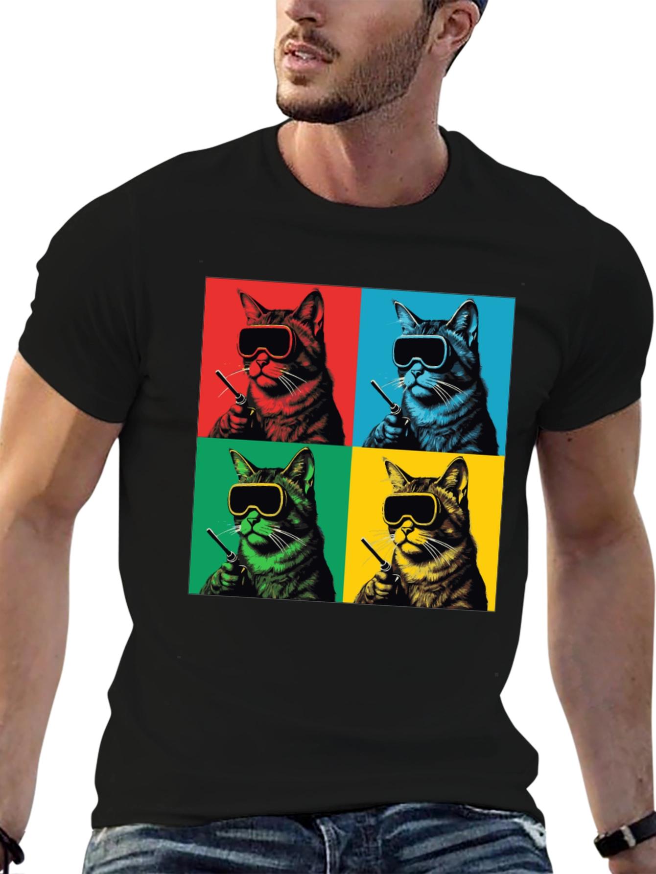 Pop Art Cat T-Shirt - Quirky Feline Style