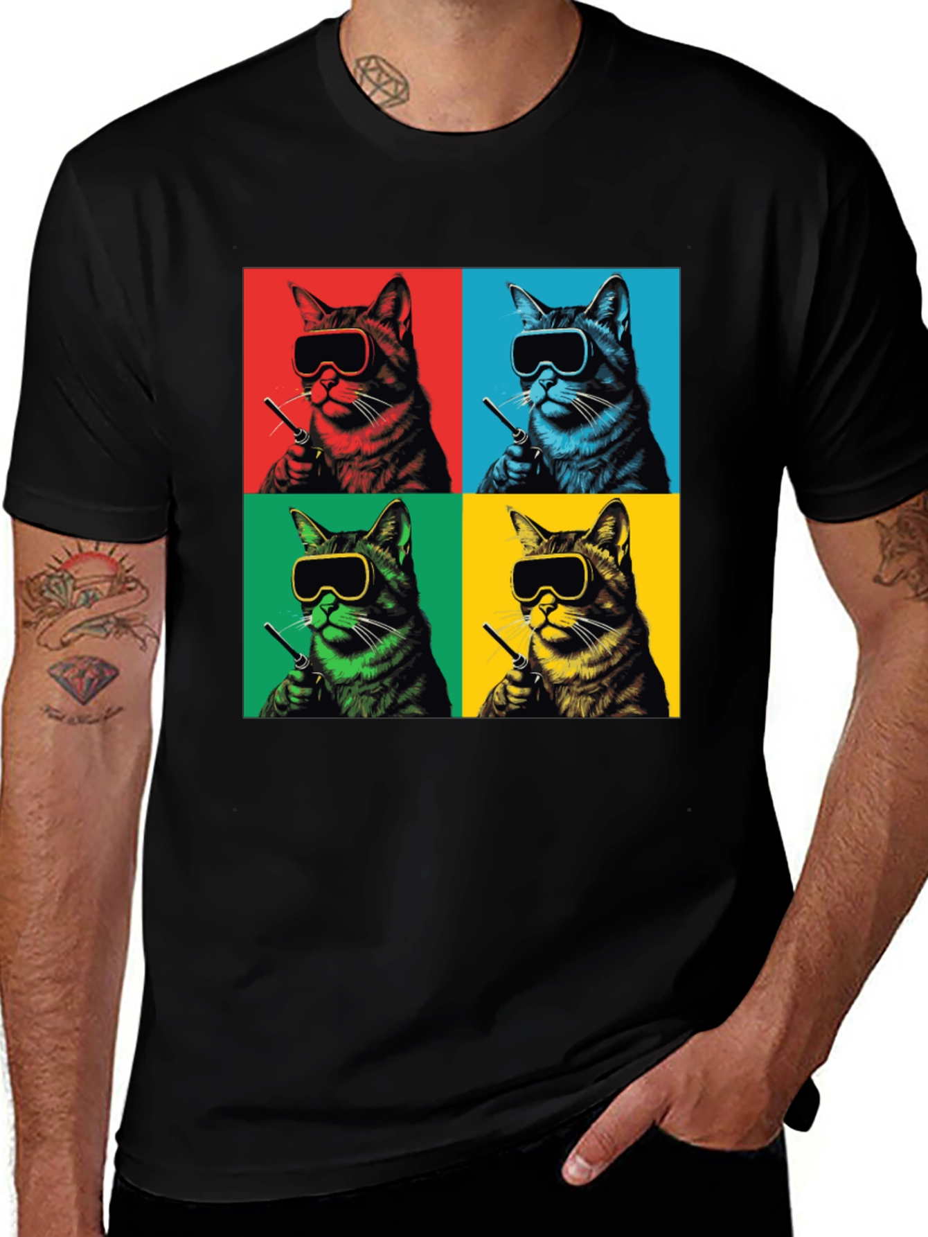 Pop Art Cat T-Shirt - Quirky Feline Style