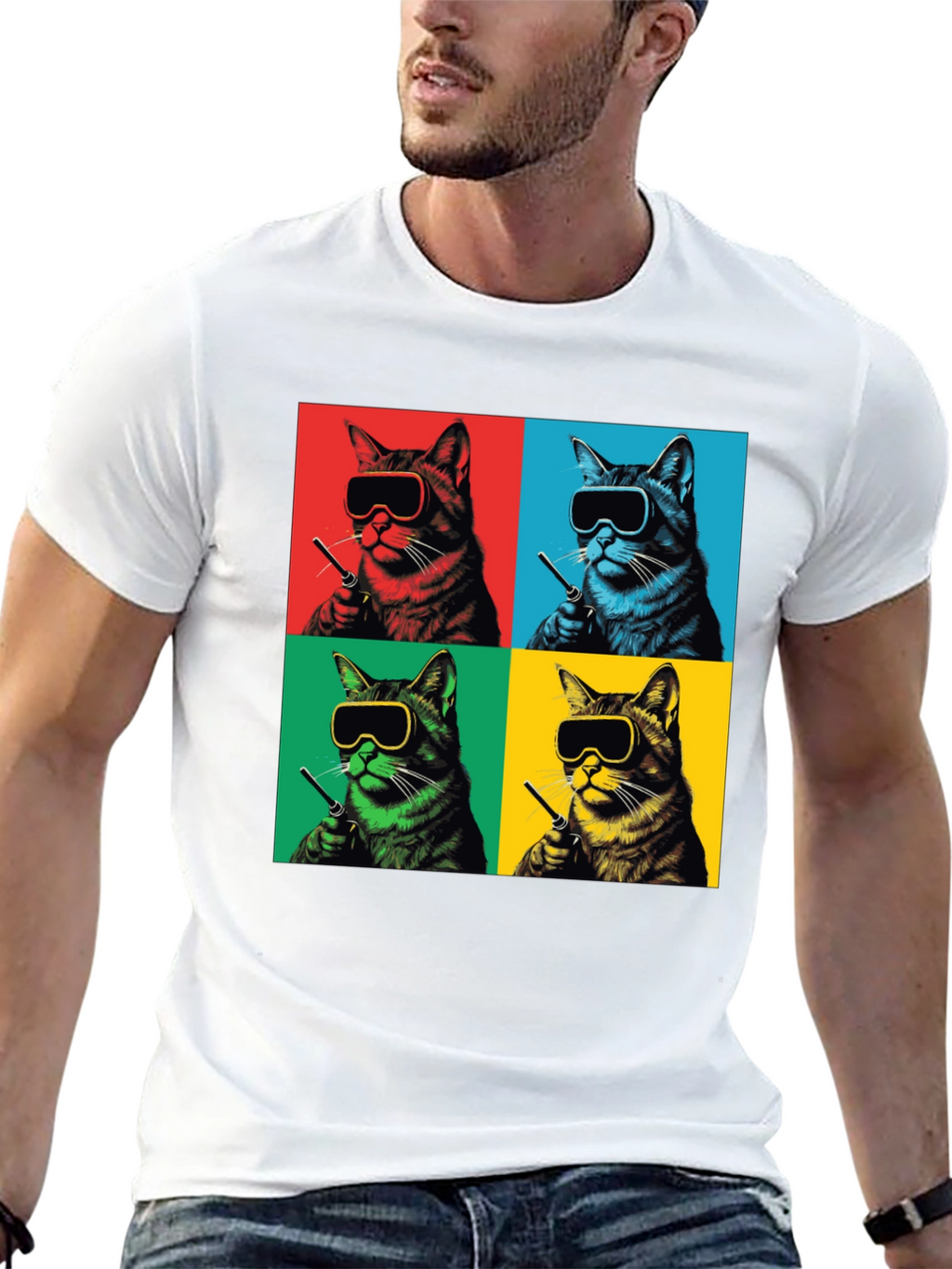 Pop Art Cat T-Shirt - Quirky Feline Style