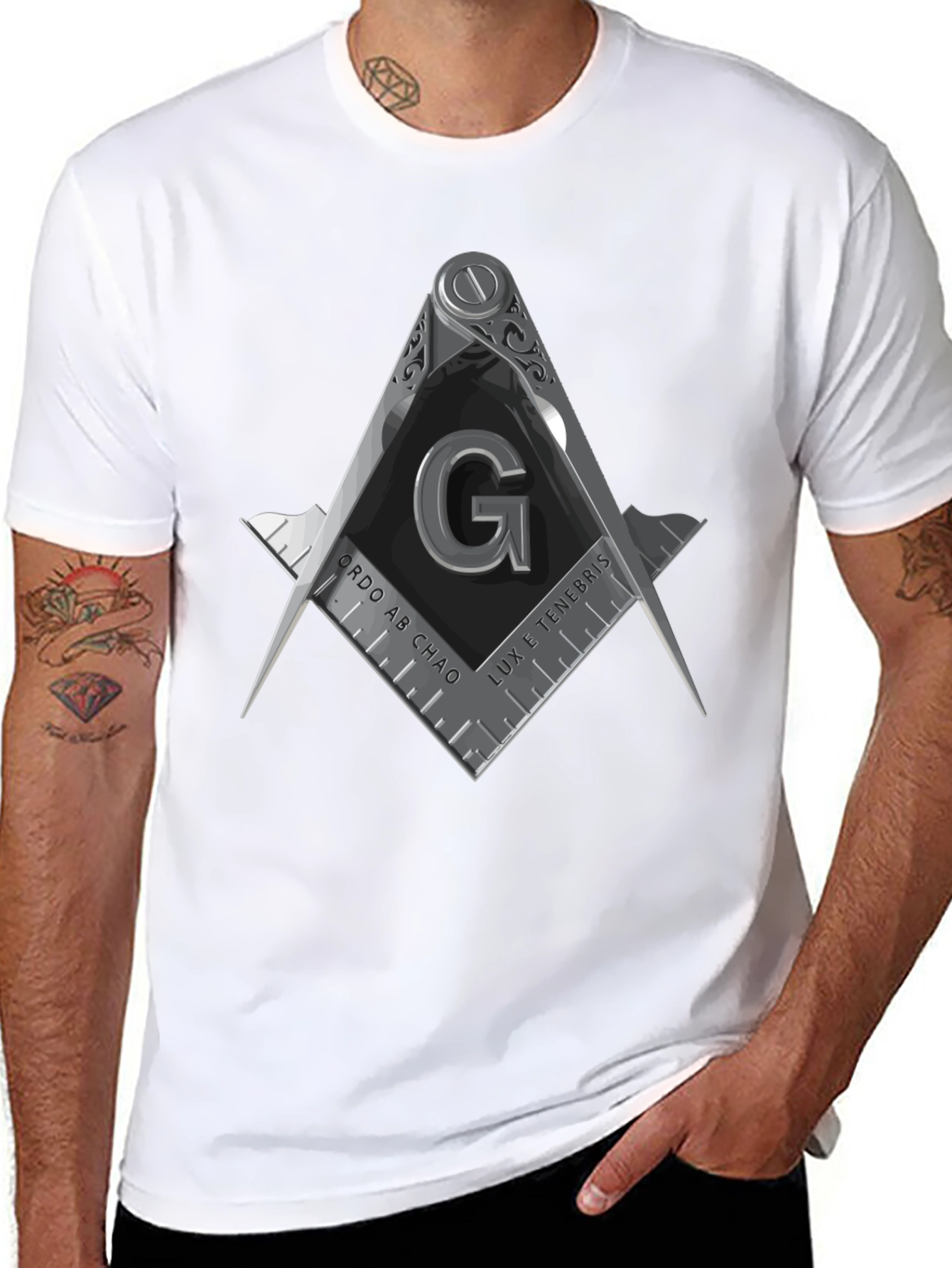 Masonic Symbol Graphic Tee - Square & Compasses Design