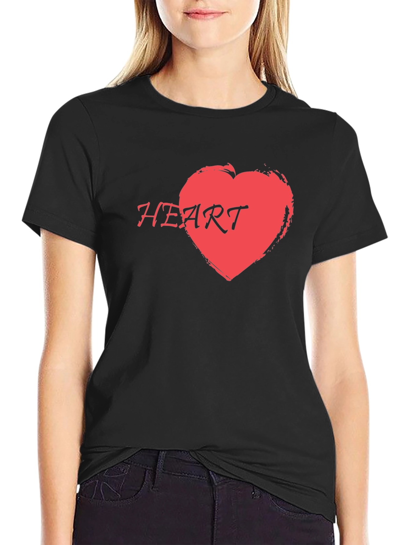 Red Heart Graphic Print Black T-Shirt